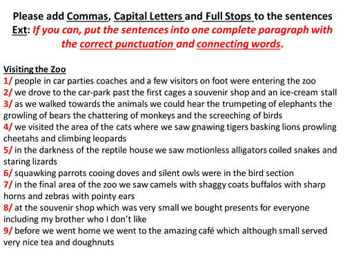 Literacy Starter –Correct the punctuation