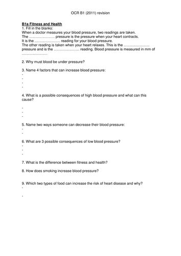 OCR Gateway Biology B1 2011 revision Qs & As