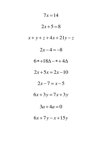 Sorting Task - Equations and Expressions | Teaching Resources