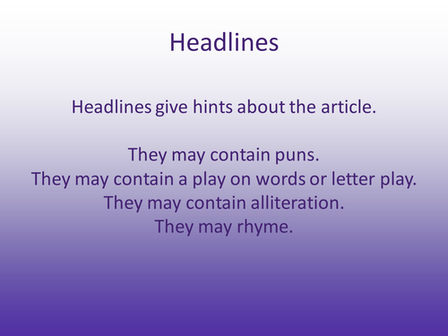 Short Ppt Showing The Types Of Headlines Teaching Resources