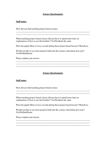 Some sample science questionnaires