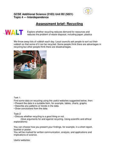 recycling questionnaire coursework activity