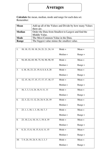 Finding Averages Notebook and Worksheet