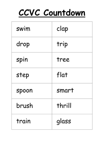 phonics phase tes worksheets 6 Countdown Phase CCVC Teaching  Resources  choralsongster by 4