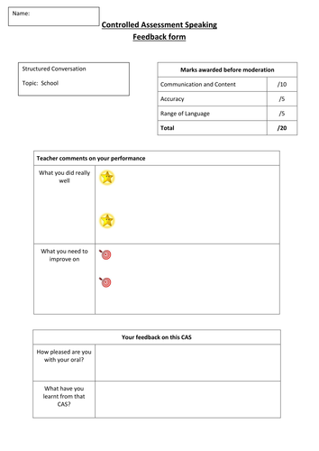 Controlled Assessment Speaking Feedback Form