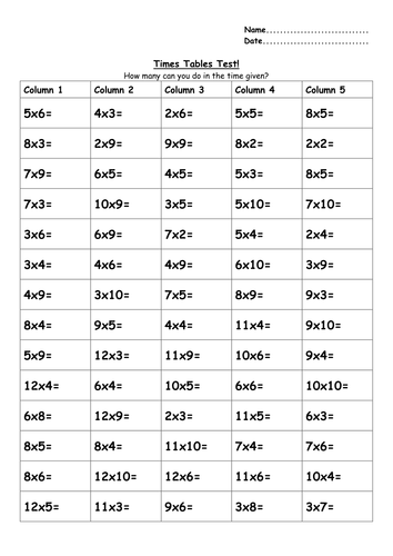 Times Tables Speed Tests 2 3 4 5 6 9 10 Teaching Resources