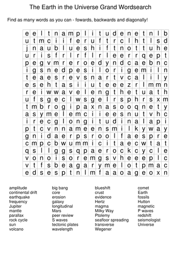 P1 Earth in the Universe Grand Wordsearch