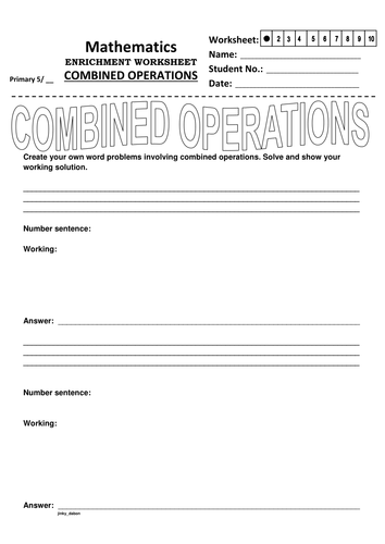Create Your Own Combined Operations' Word Problems