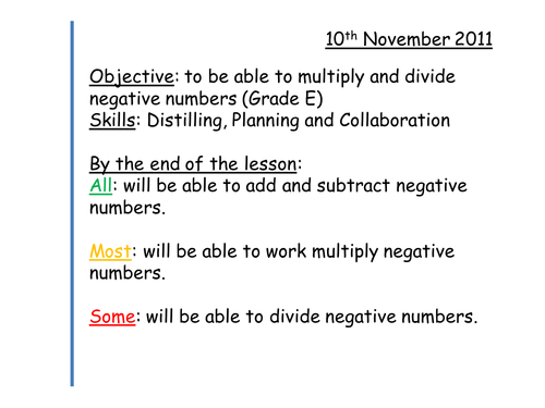 Integers Multiplying Dividing Negatives