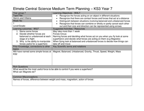 Heros and villains scheme of work