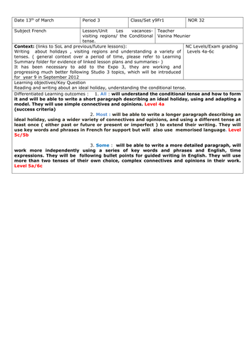 Vacances ideales lesson plan