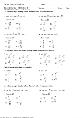 Core 3 and 4 - Multichoice worksheets