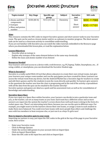 Socrative: Atomic Structure