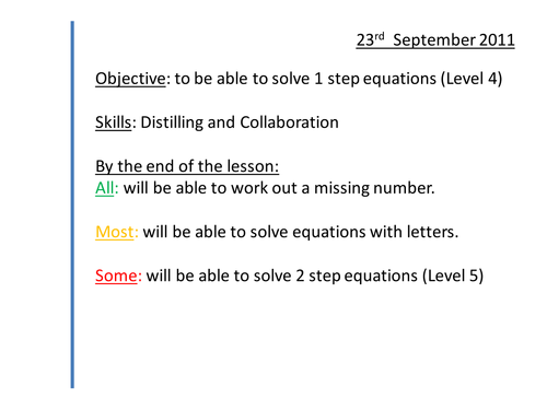 Equations - 1 and 2 step equations level 4 and 5