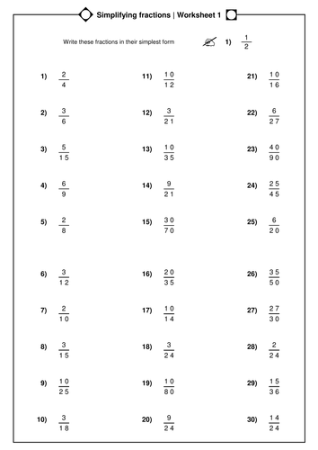 Simplying Fractions Level 5