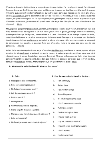 reading task - Keeping fit