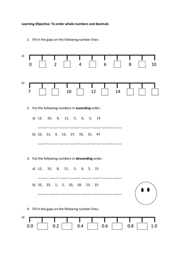 Ordering Numbers Worksheet | Teaching Resources