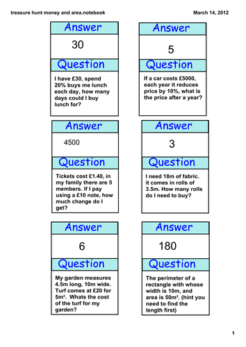 treasure hunt with money questions