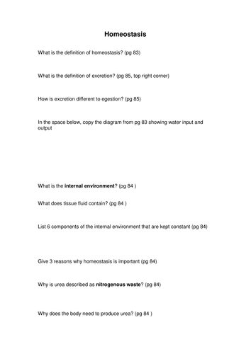 Homeostasis Questions | Teaching Resources