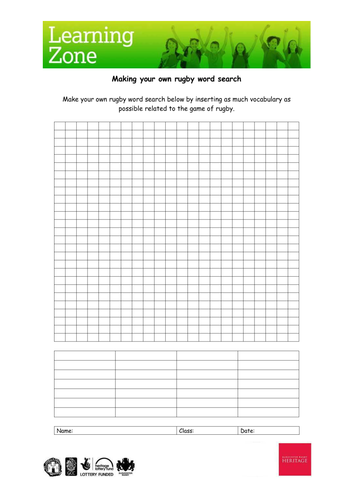 Completing a rugby word search and making your own