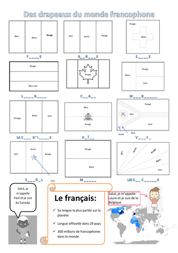 Des Drapeaux Du Monde Francophone Flag Worksheet Teaching Resources
