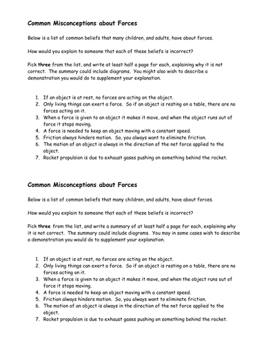 Forces Misconceptions activity