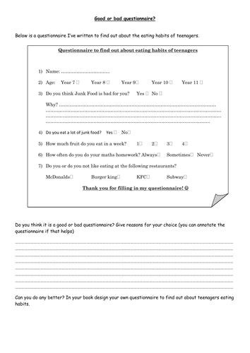 bad questionnaire teaching resources