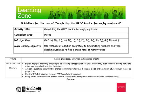 Completing the GRFC invoice for rugby equipment