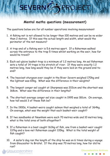 Mental maths questions from Severn sources