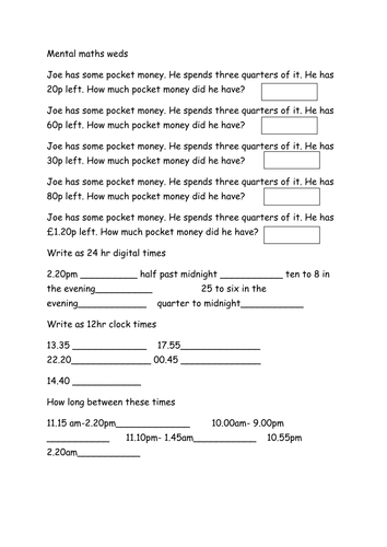 Mental maths targetted practice