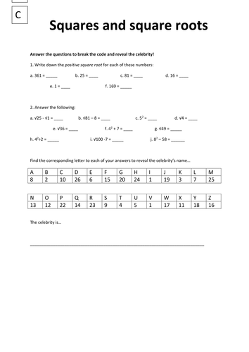 Worksheet Squares Worksheet square numbers roots by fionajones88 teaching resources squares c doc