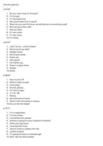 Spanish Food and Drink Carousel Lesson
