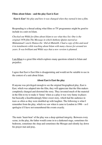 Films about Islam and comments on East is East