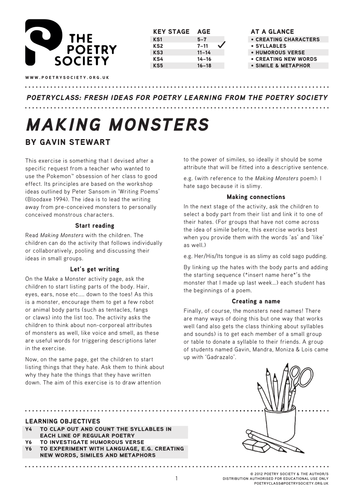 Making Monsters: a poetry lesson by Gavin Stewart