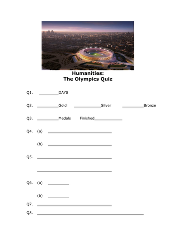 Answer sheet for Olympics quiz