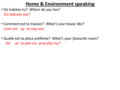 Paired speaking practice - home & environment