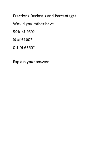 fraction decimal percentage equivalence sheet