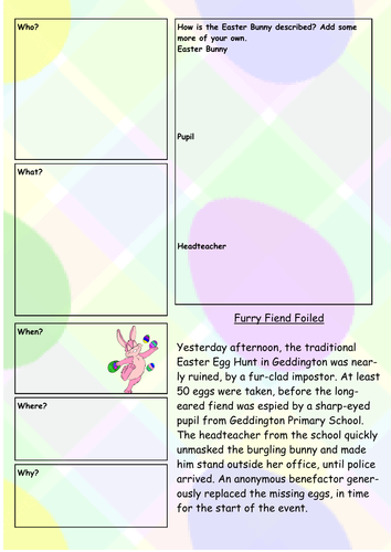 Easter newspaper report and lesson plan