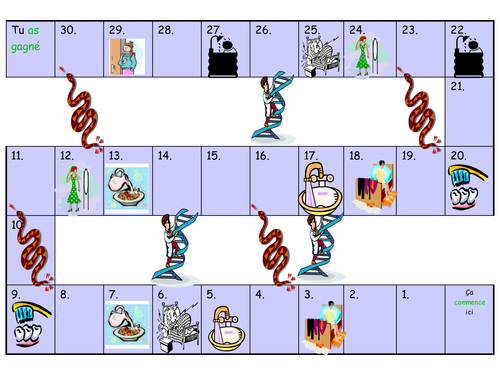 Snakes and ladder game, daily routines Year 7