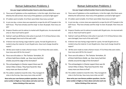 Year 3 - Roman Word Problems - Subtraction | Teaching Resources