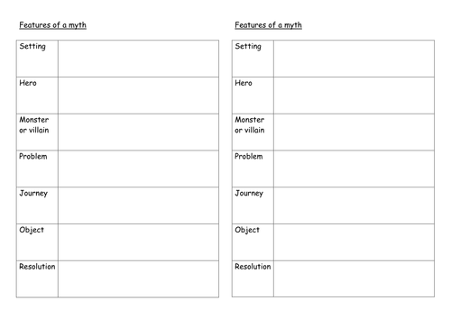 Proforma / worksheet - features of a myth | Teaching Resources