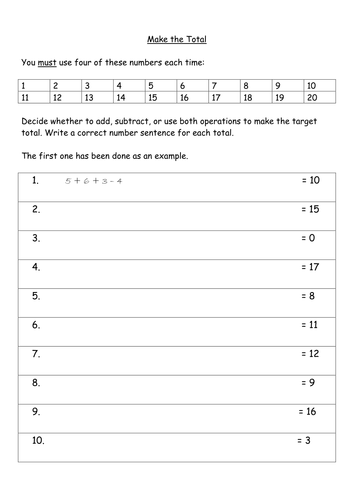 Make the total - addition and subtraction | Teaching Resources