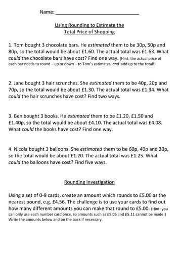 rounding money worksheet teaching resources