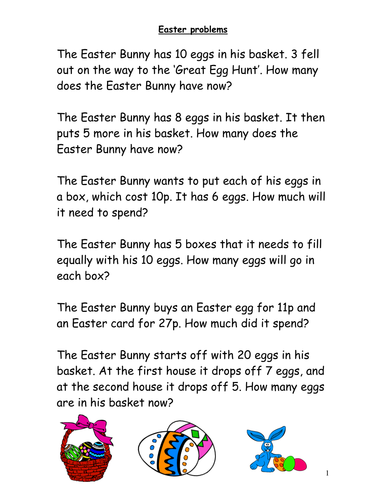 Easter Word Problems Maths Teaching Resources