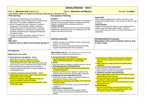 Literacy Planning for RIO Disney film Year 3