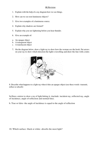 8k revision light exploring science teaching resources