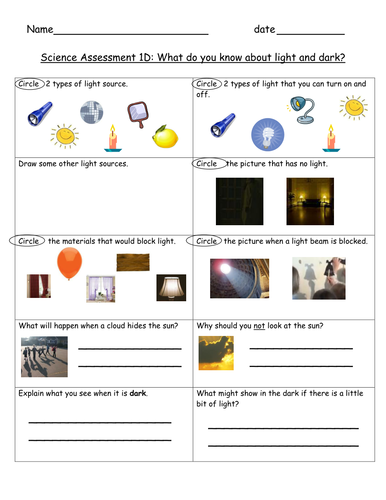 light and dark child friendly assessment teaching resources