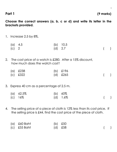 ks3 quiz percentage teaching resources 