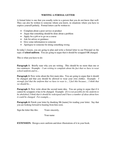 Formal Letter - Task and Guidance