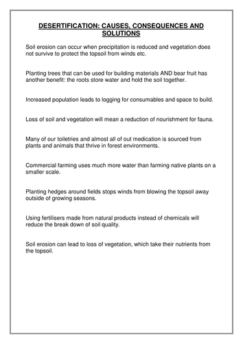 Desertification sorting exercise